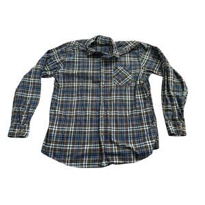 True Craft Blue Gray Brown Orange Plaid Flannel L/S Button Up Shirt Mens XL